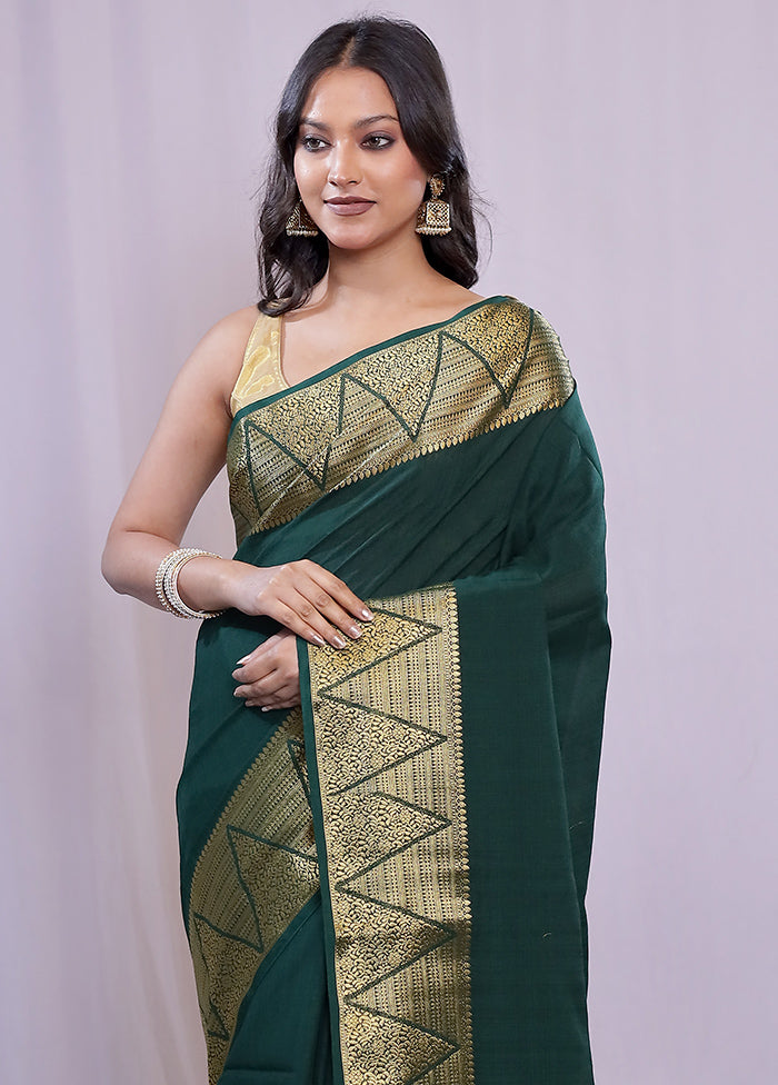 Green Dupion Silk Saree With Blouse Piece - Indian Silk House Agencies