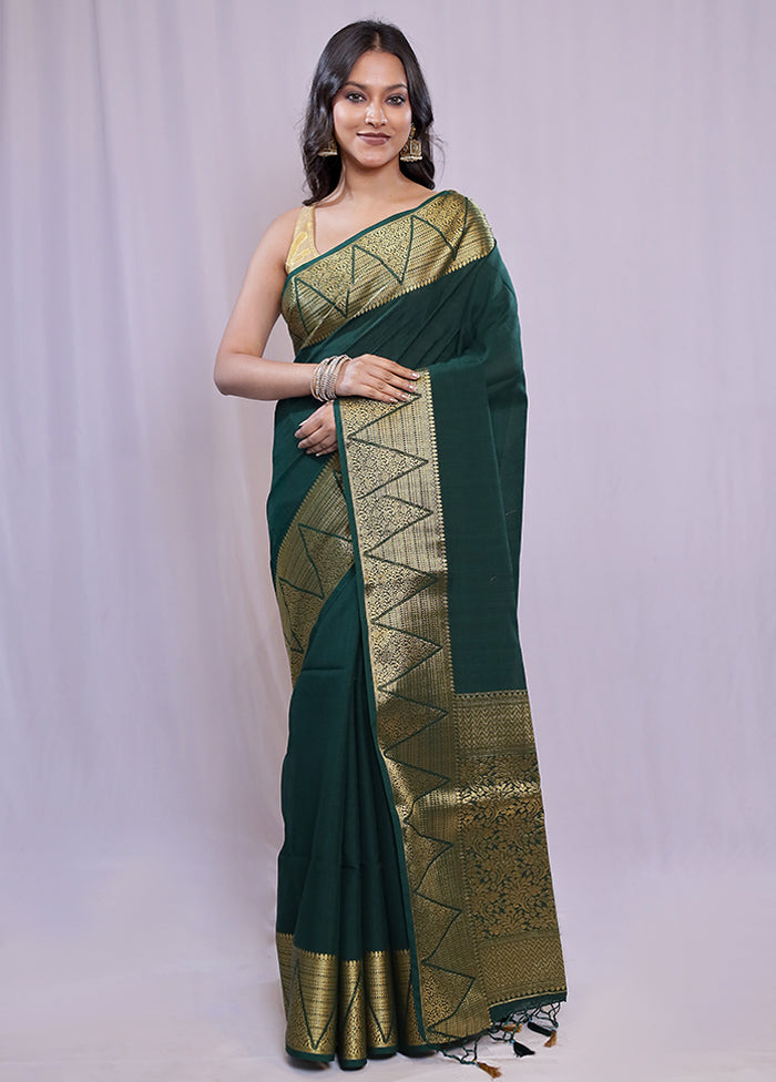 Green Dupion Silk Saree With Blouse Piece - Indian Silk House Agencies