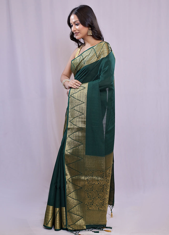 Green Dupion Silk Saree With Blouse Piece - Indian Silk House Agencies