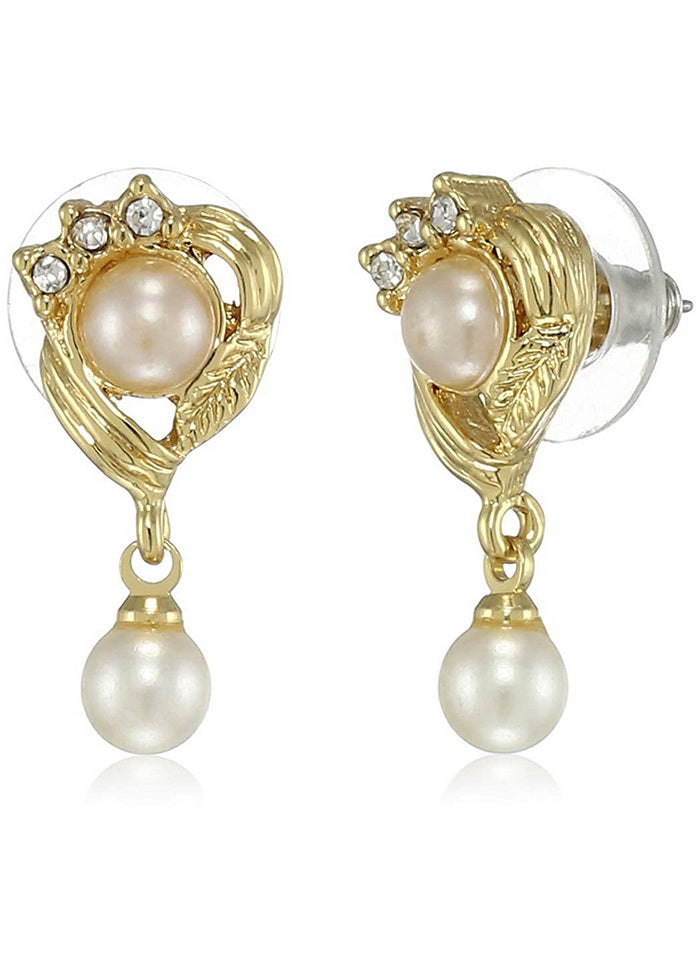 Estele 24 Kt Gold Plated Round pearl jacket Drop Earrings - Indian Silk House Agencies
