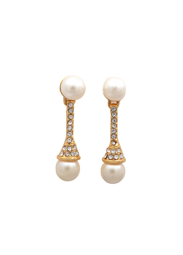 Estele 24 Kt Gold Plated Pearl crstal baton Stud Earrings For Girls - Indian Silk House Agencies