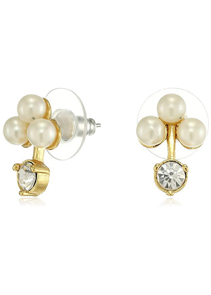 Estele 24 Kt Gold Plated Triple Pearl top Stud Earrings For Girls - Indian Silk House Agencies