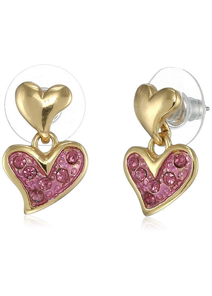 Estele Rhodium Plated Pink hanging heart charm Drop Earrings - Indian Silk House Agencies