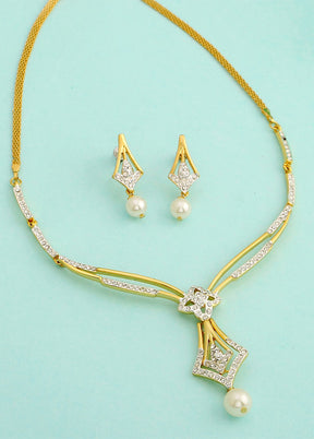Gold And Rhodium Plated Sparkling Rhombus Necklace Set - Indian Silk House Agencies