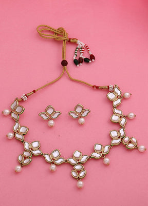 Gold Plated Kundan Pearl Lily Designer Necklace Set - Indian Silk House Agencies