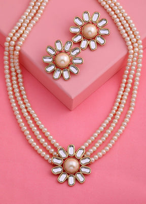 Gold Plated Ravishing Neutral Pearl Jewellery Necklace Set - Indian Silk House Agencies