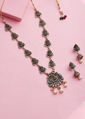Gold Plated Laxmi Devi Designer Pearl Drop Jewellery Set - Indian Silk House Agencies
