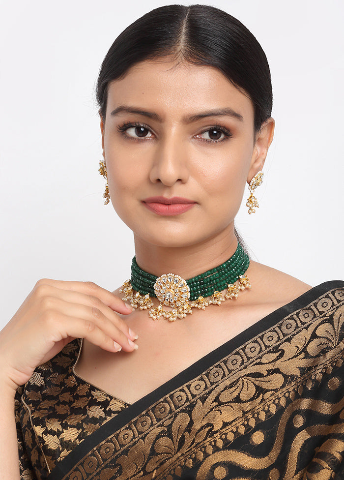 Green Kundan Choker Necklace Set With Earrings - Indian Silk House Agencies