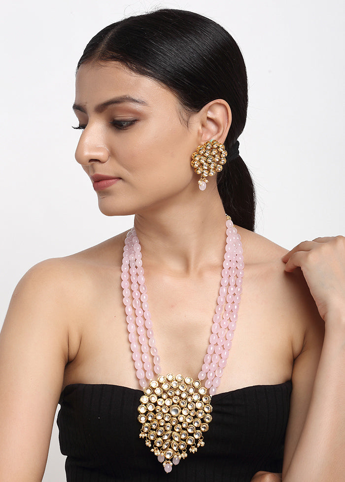Gold Plated Choker Jewellery Set With Pink Beads - Indian Silk House Agencies