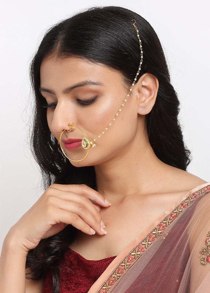 Gold Plated Kundan Chained Nosepin - Indian Silk House Agencies