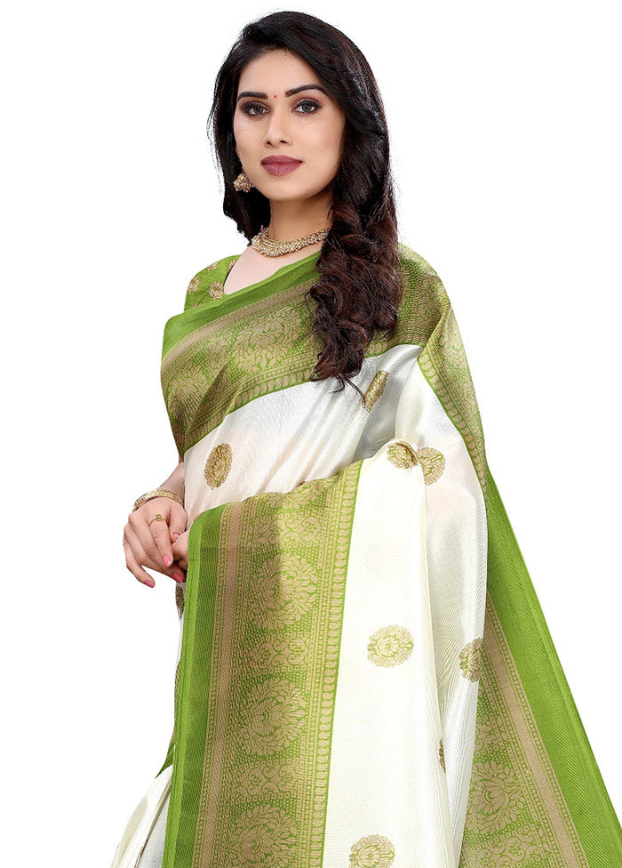 Green Spun Silk Woven Saree With Blouse Piece - Indian Silk House Agencies