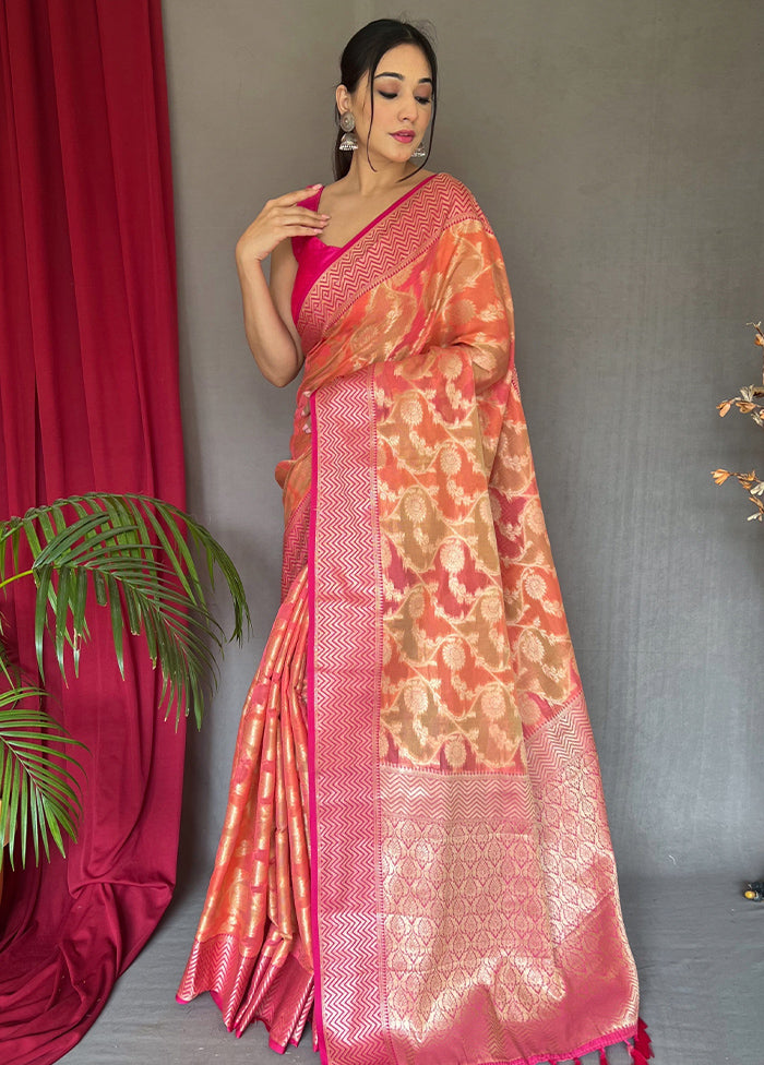 Peach Spun Silk Zari Work Saree With Blouse - Indian Silk House Agencies