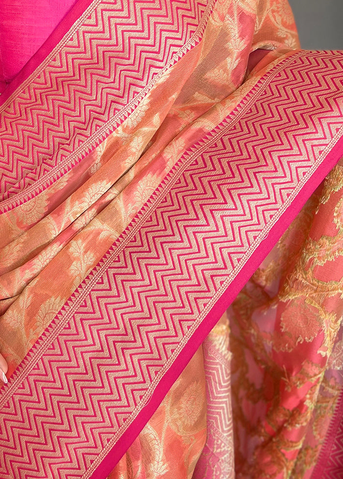 Peach Spun Silk Zari Work Saree With Blouse - Indian Silk House Agencies