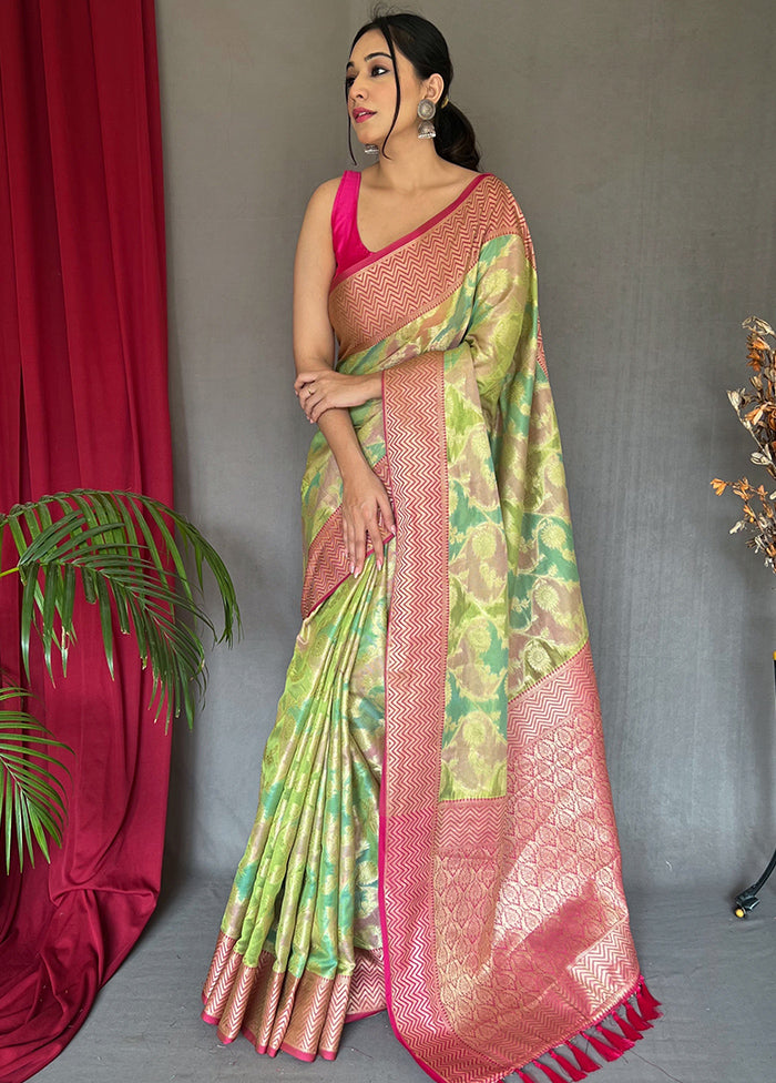 Pista Green Spun Silk Zari Work Saree With Blouse - Indian Silk House Agencies