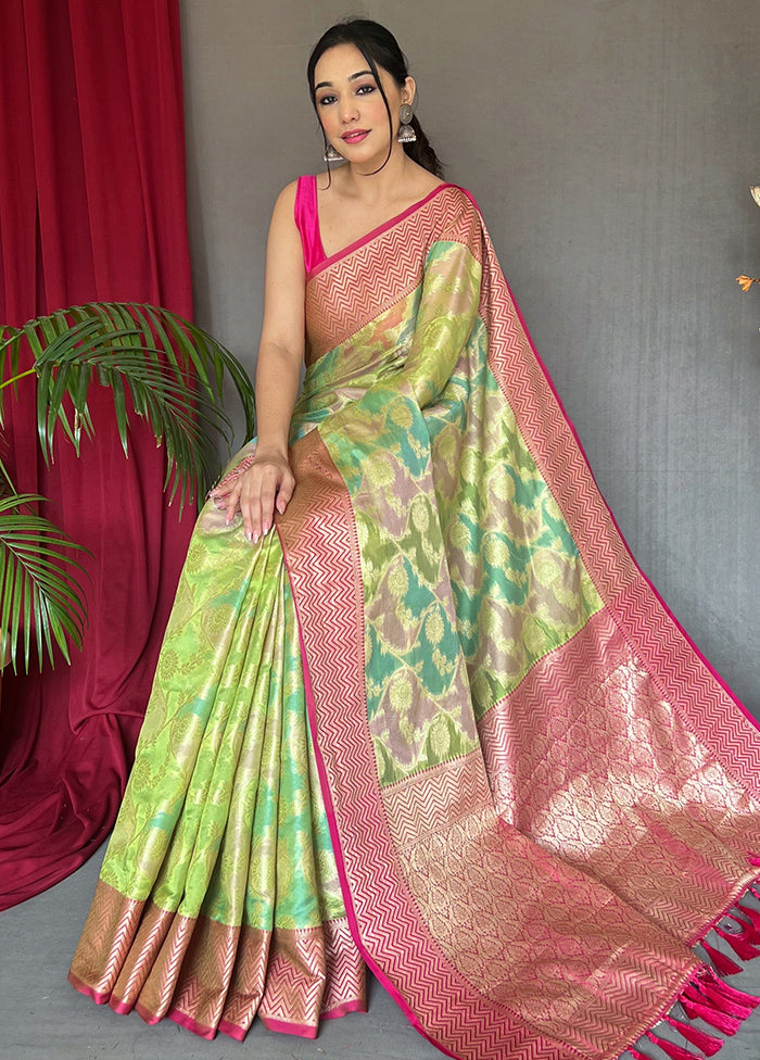 Pista Green Spun Silk Zari Work Saree With Blouse - Indian Silk House Agencies