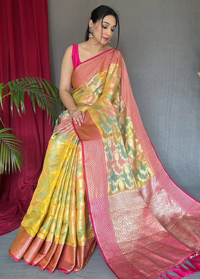 Yellow Spun Silk Zari Work Saree With Blouse - Indian Silk House Agencies