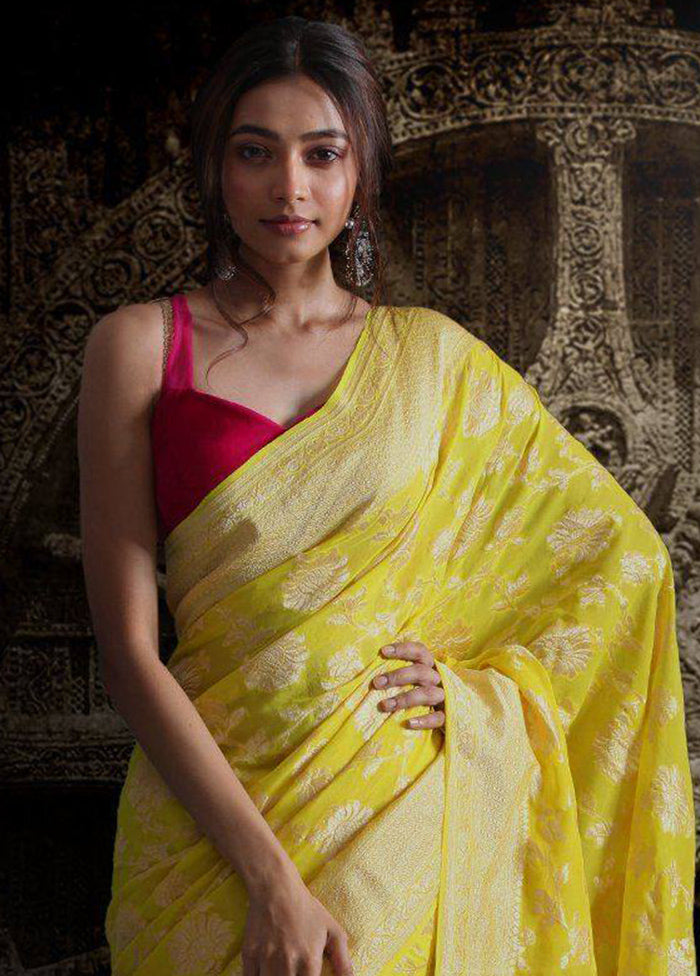 Lemon Chiffon Pure Silk Saree With Blouse Piece - Indian Silk House Agencies