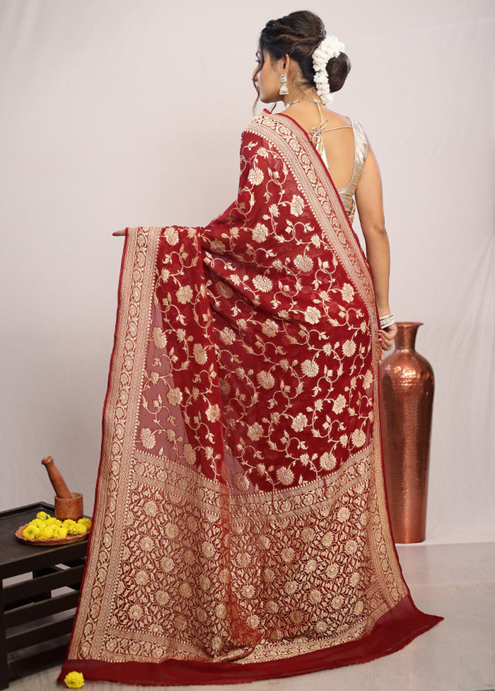 Maroon Chiffon Pure Silk Saree With Blouse Piece - Indian Silk House Agencies