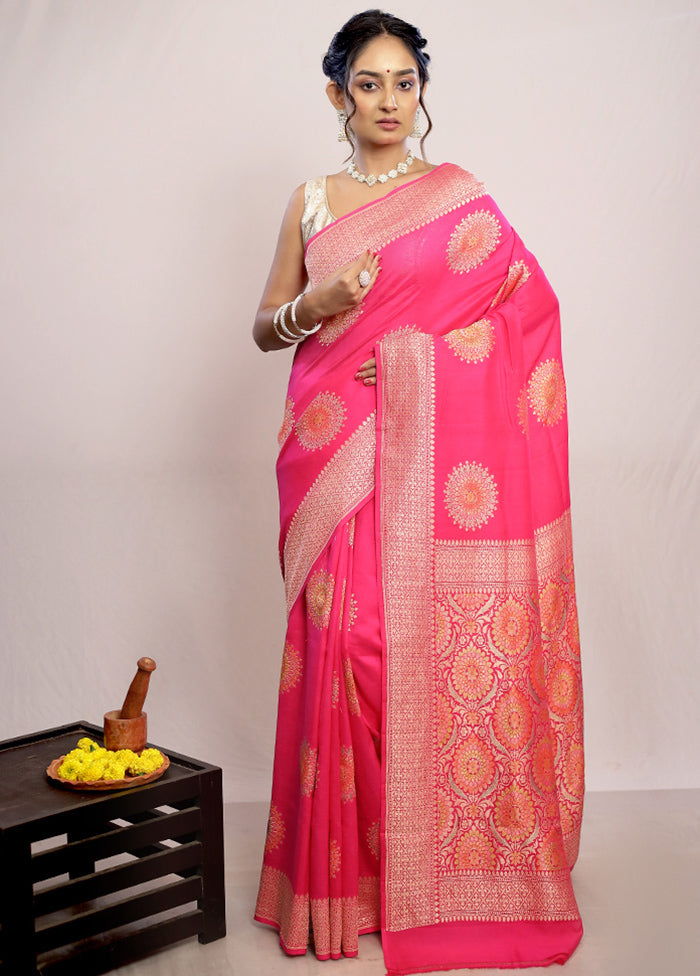 Pink Chiffon Pure Silk Saree With Blouse Piece - Indian Silk House Agencies