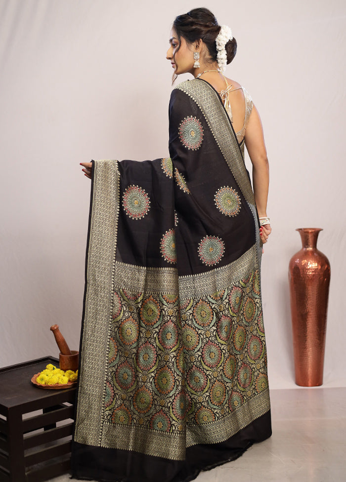 Black Chiffon Pure Silk Saree With Blouse Piece - Indian Silk House Agencies