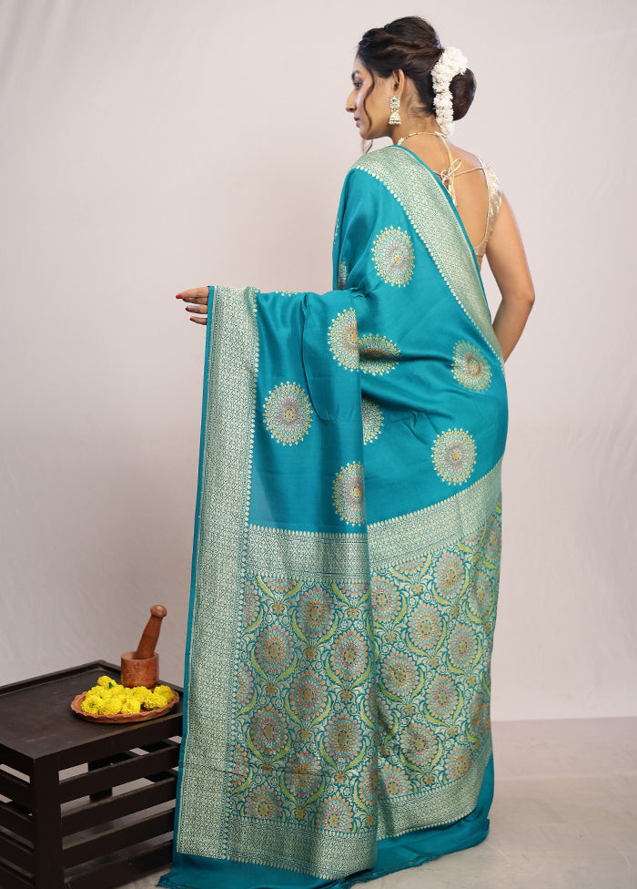 Sea Green Chiffon Pure Silk Saree With Blouse Piece - Indian Silk House Agencies