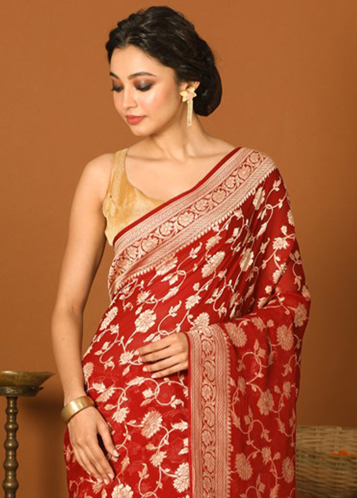 Maroon Chiffon Pure Silk Saree With Blouse Piece - Indian Silk House Agencies