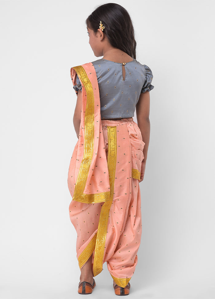 Peach Dhoti Style Saree - Indian Silk House Agencies