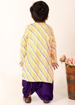 Orange And Purple Cotton Leheriya Kurta Dhoti Set For Boys - Indian Silk House Agencies