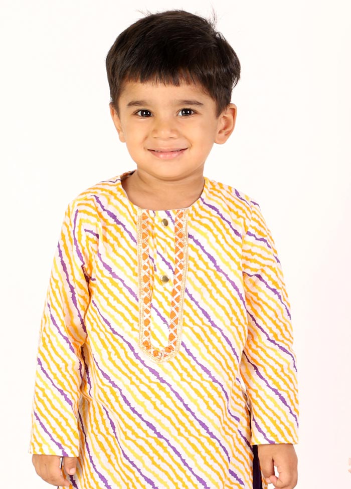 Orange And Purple Cotton Leheriya Kurta Dhoti Set For Boys - Indian Silk House Agencies