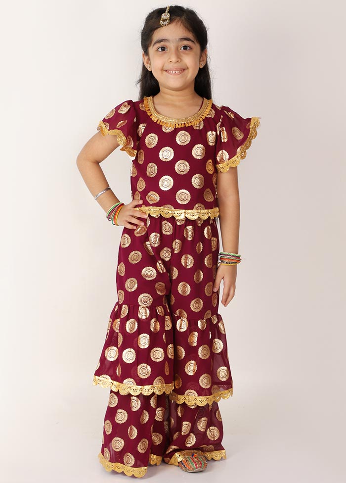 Wine Red Foil Sharara Set For Girls - Indian Silk House Agencies