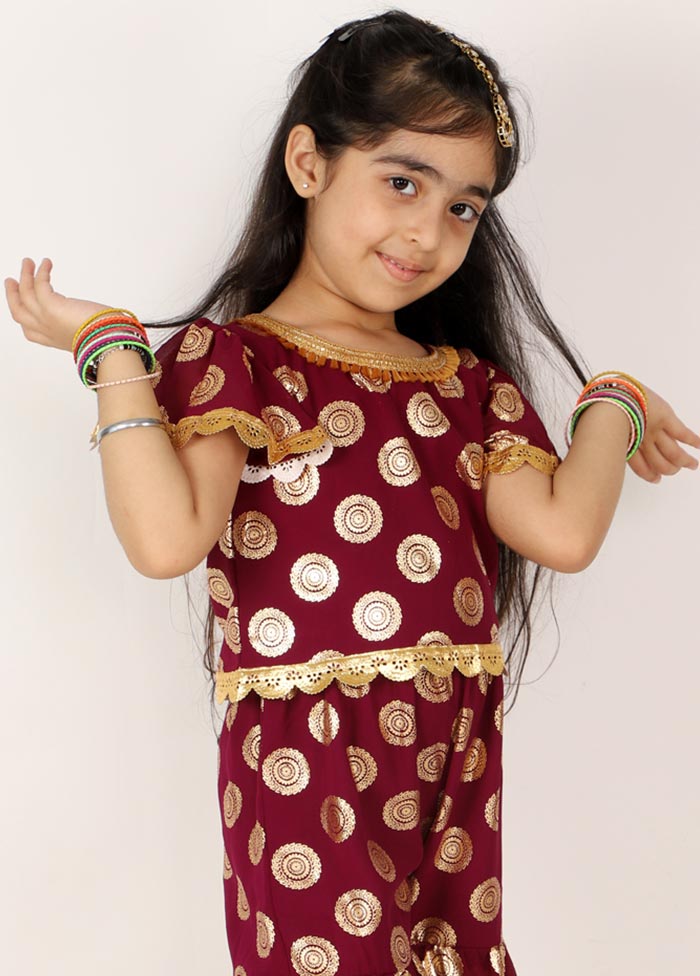 Wine Red Foil Sharara Set For Girls - Indian Silk House Agencies
