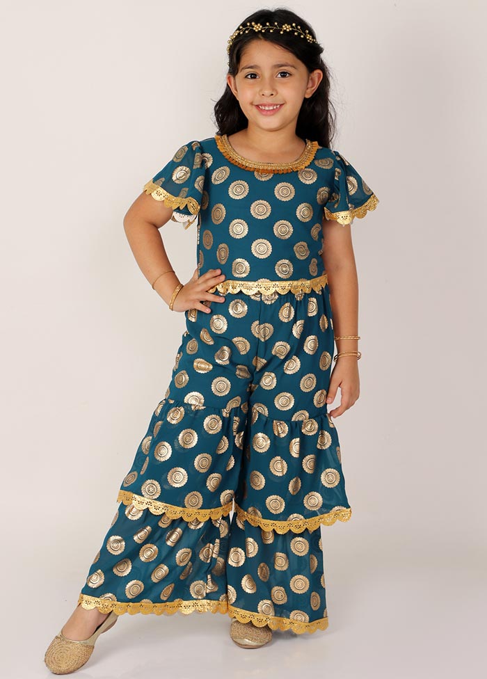 Blue Georgette Top With Sharara Set For Girls - Indian Silk House Agencies