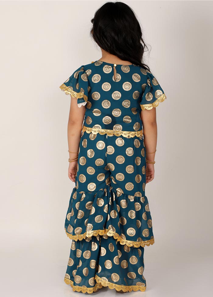Blue Georgette Top With Sharara Set For Girls - Indian Silk House Agencies