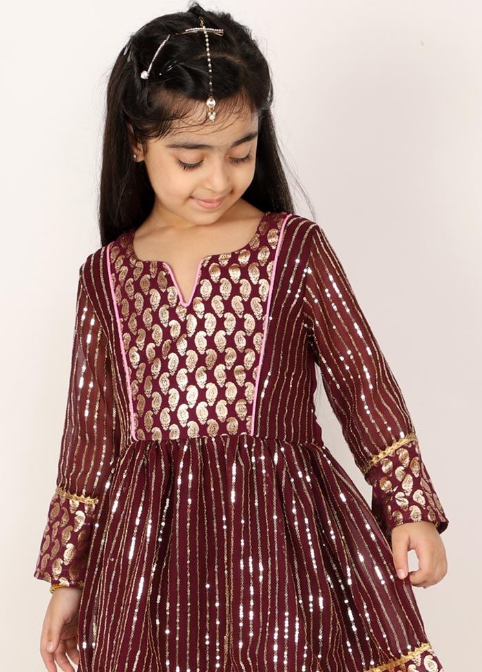 Wine Red Sequined Sharara Set For Girls - Indian Silk House Agencies