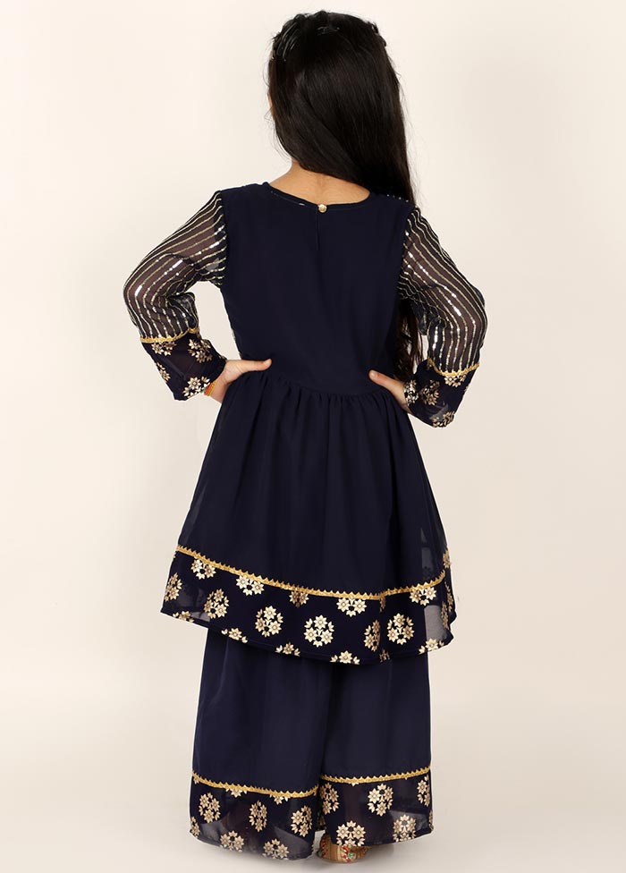 Blue Georgette Sequined Sharara Set For Girls - Indian Silk House Agencies