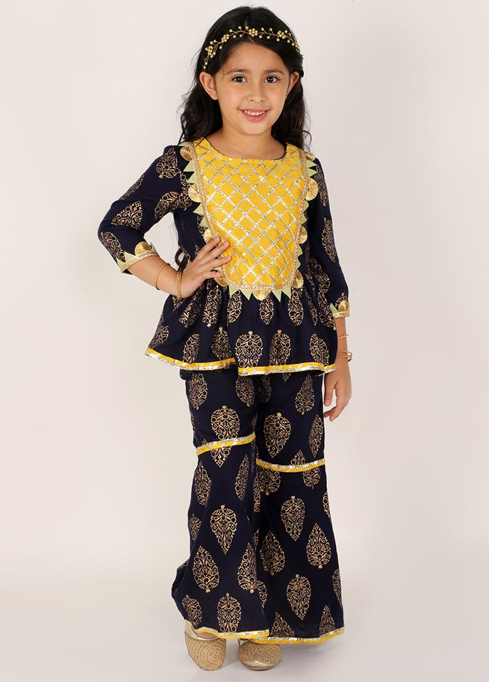 Blue Foil Work Rayon Sharara Set For Girls - Indian Silk House Agencies