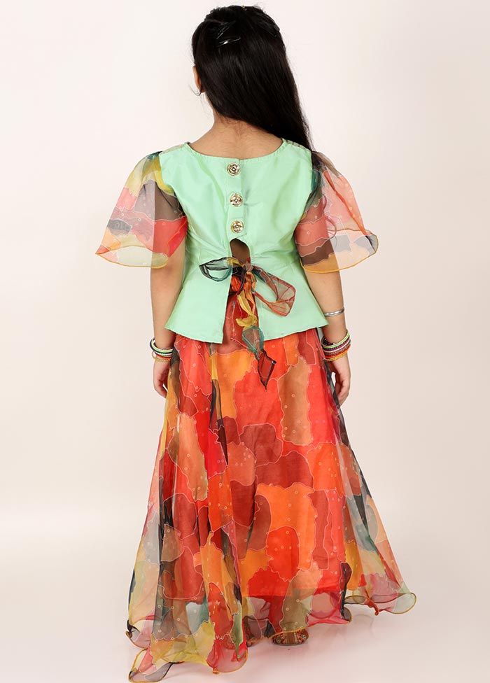 Multicolor Skirt With Sequined Blouse Set For Girls - Indian Silk House Agencies
