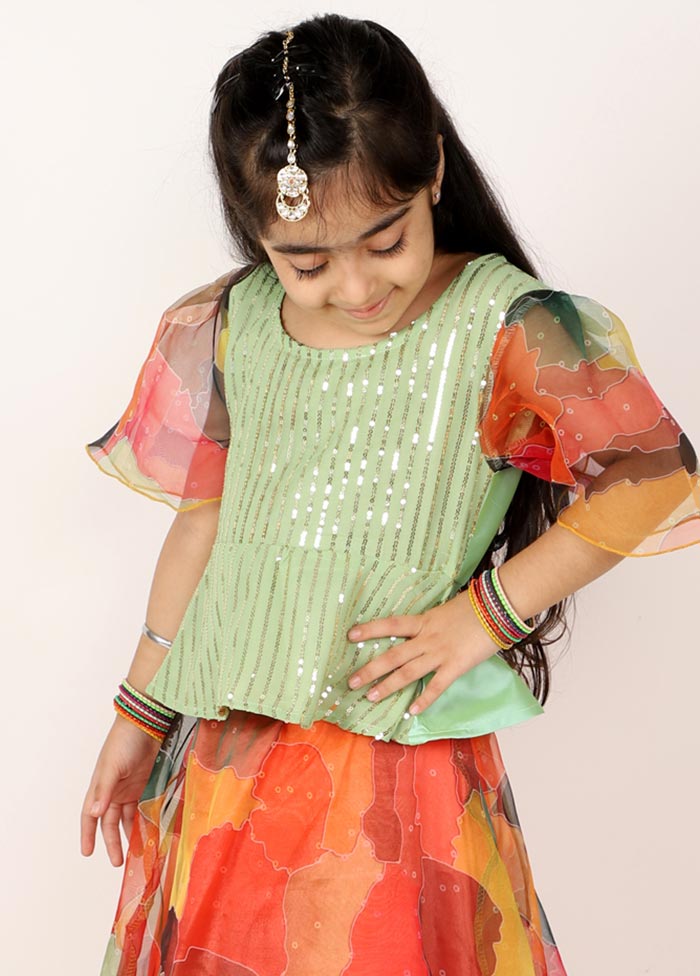 Multicolor Skirt With Sequined Blouse Set For Girls - Indian Silk House Agencies