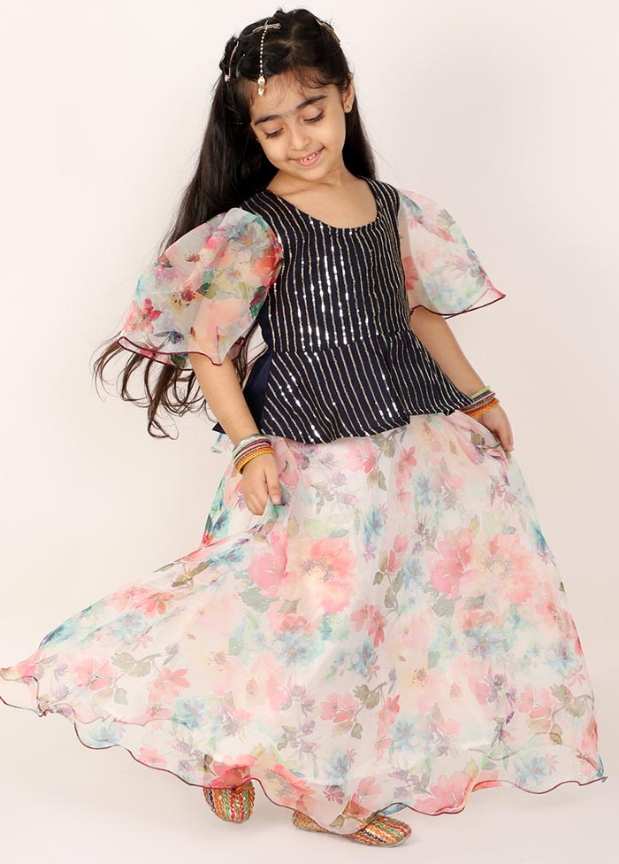 Printed Skirt With Sequined Top For Girls - Indian Silk House Agencies