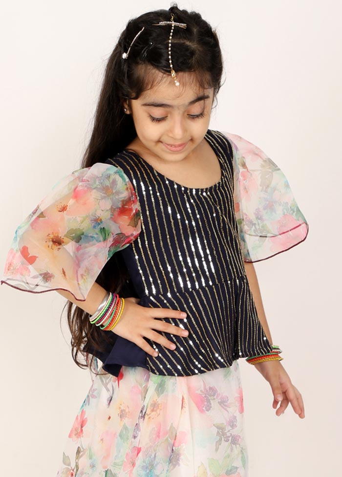 Printed Skirt With Sequined Top For Girls - Indian Silk House Agencies