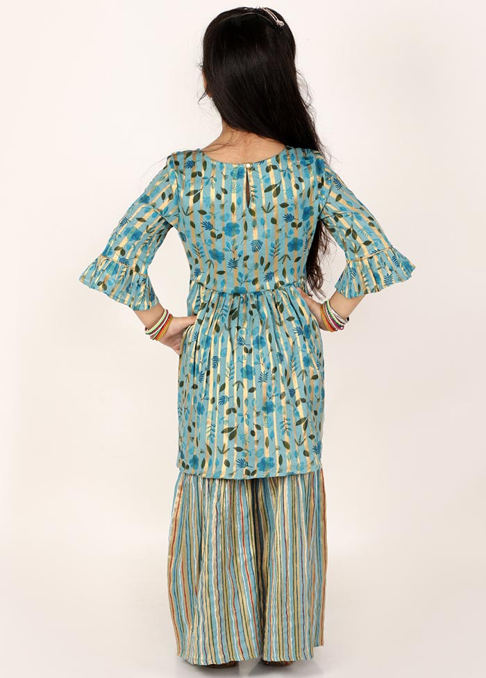 Blue Printed Sharara Set For Irls - Indian Silk House Agencies