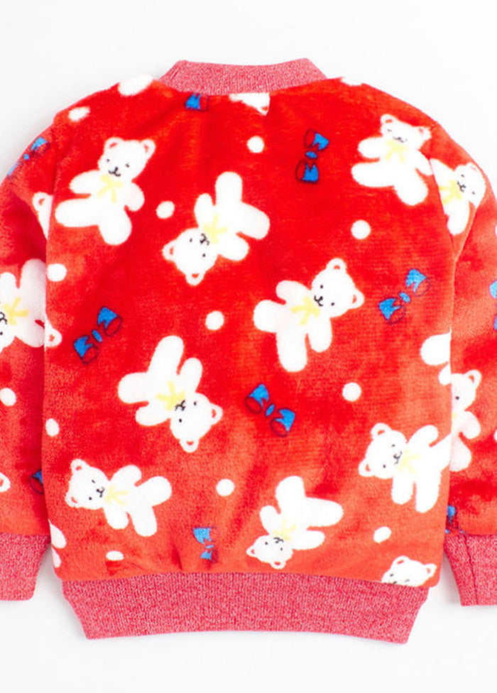 Faux Shearling Track Suit Red Teddy Print Track Suit - Indian Silk House Agencies