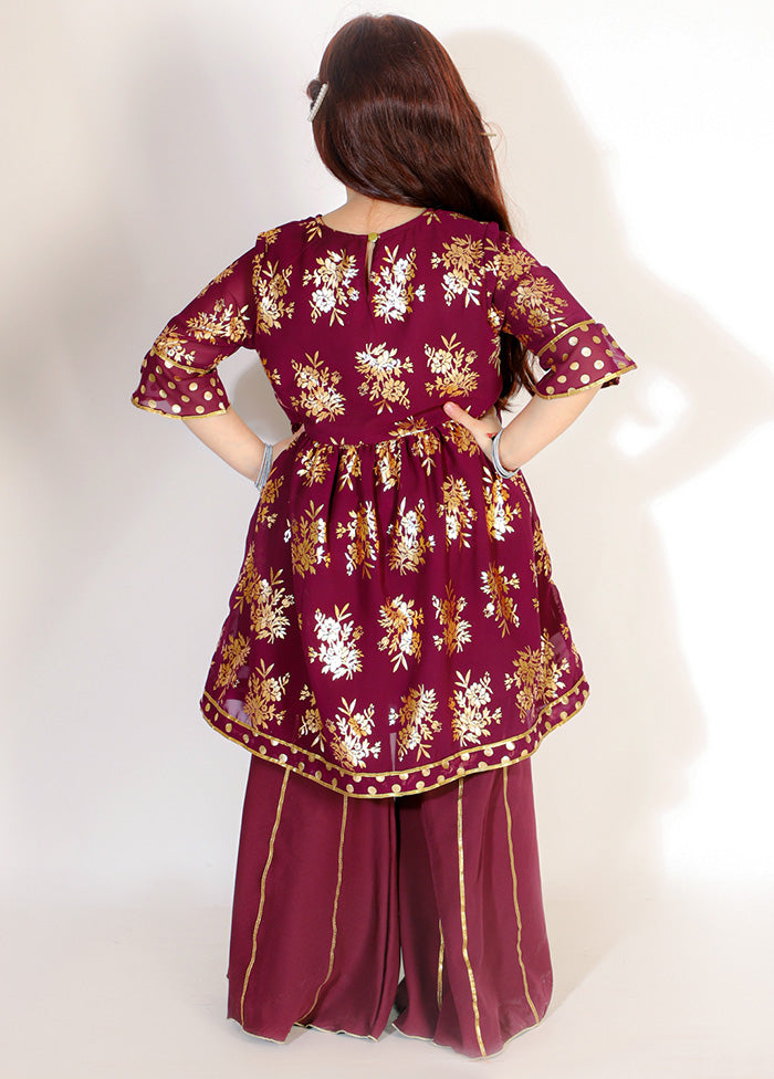 WIne Georgette Sharara Set For Girls - Indian Silk House Agencies