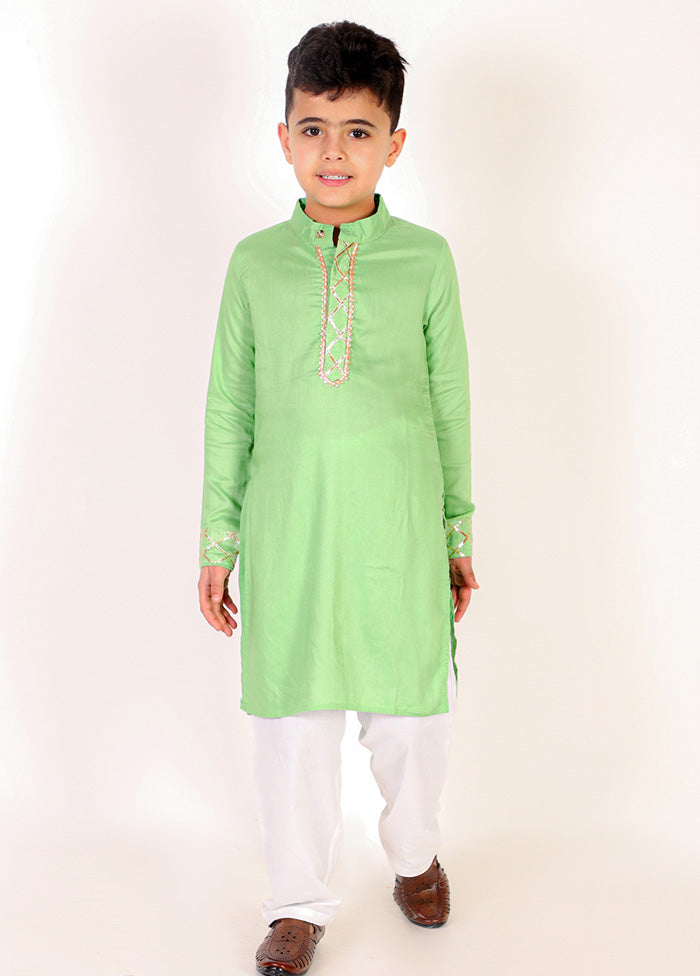 Green Rayon Kurta And Pajama Set For Boys - Indian Silk House Agencies