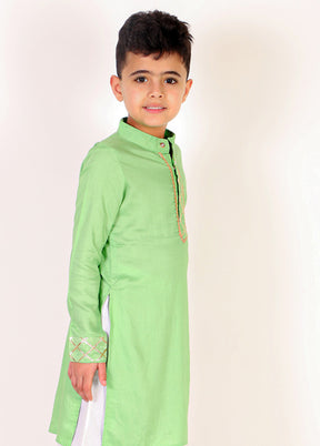 Green Rayon Kurta And Pajama Set For Boys - Indian Silk House Agencies