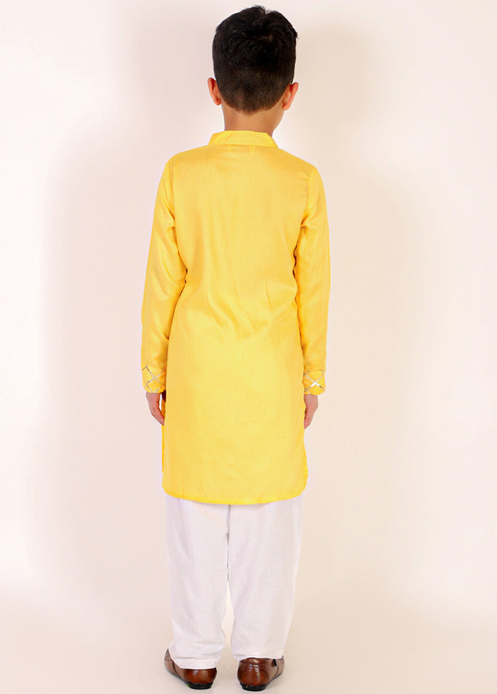 Yellow Rayon Kurta And Pajama Set For Boys - Indian Silk House Agencies