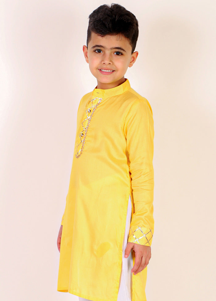 Yellow Rayon Kurta And Pajama Set For Boys - Indian Silk House Agencies