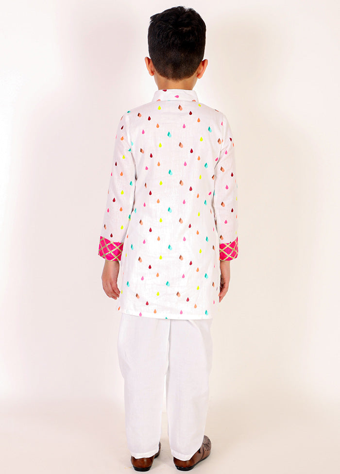 White Rayon Kurta And Pajama Set For Boys - Indian Silk House Agencies