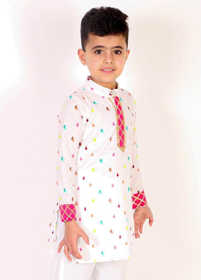 White Rayon Kurta And Pajama Set For Boys - Indian Silk House Agencies