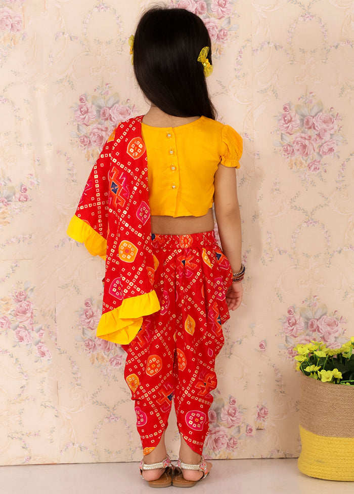 Red Dhoti Style Saree Set - Indian Silk House Agencies